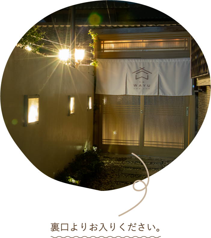 裏口よりお入りください。